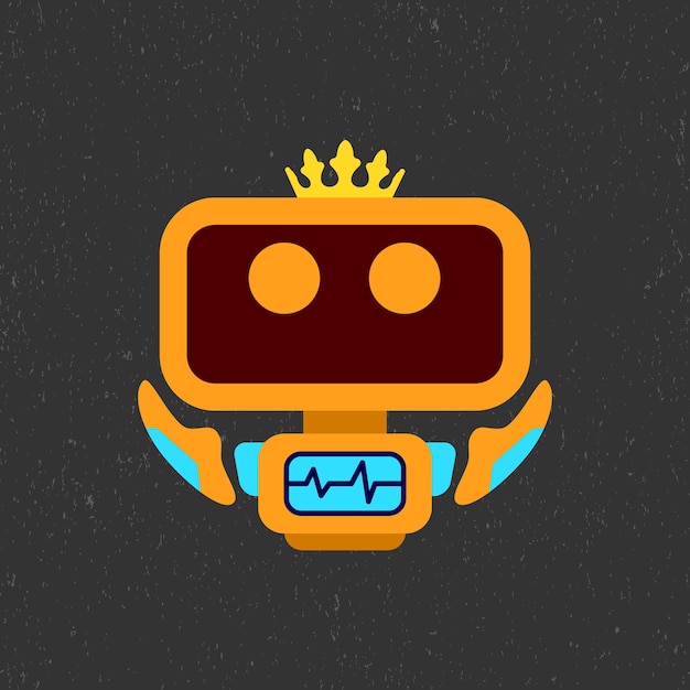 Robot naranja lindo usar una ilustración de vector de corona