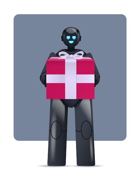 robot negro con caja de regalo envuelta, inteligencia artificial de celebración