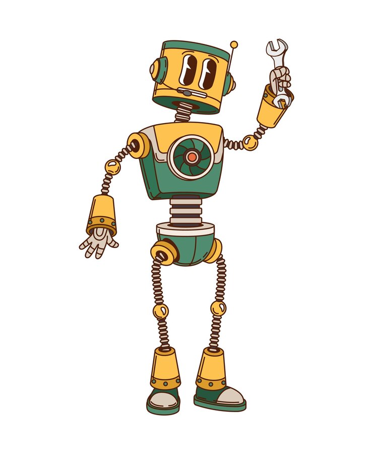 Vector un robot o un droide retro transformador de dibujos animados