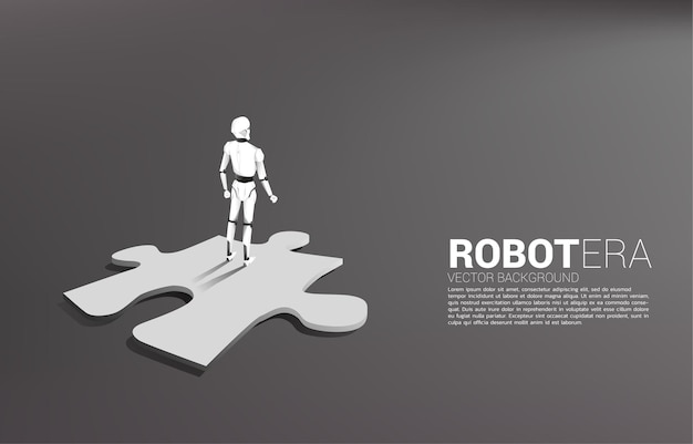 Robot de pie en rompecabezas aislado en gris