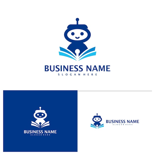Robot con plantilla de logotipo de libro Diseño de logotipo de robot creativo vector AI con concepto de logotipo de libro