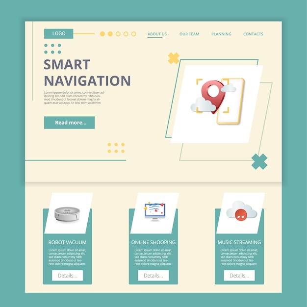 Robot de plantilla de sitio web de página de destino plana de navegación inteligente