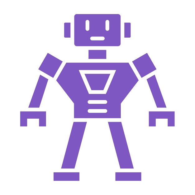 un robot púrpura con un logotipo púrpura en él