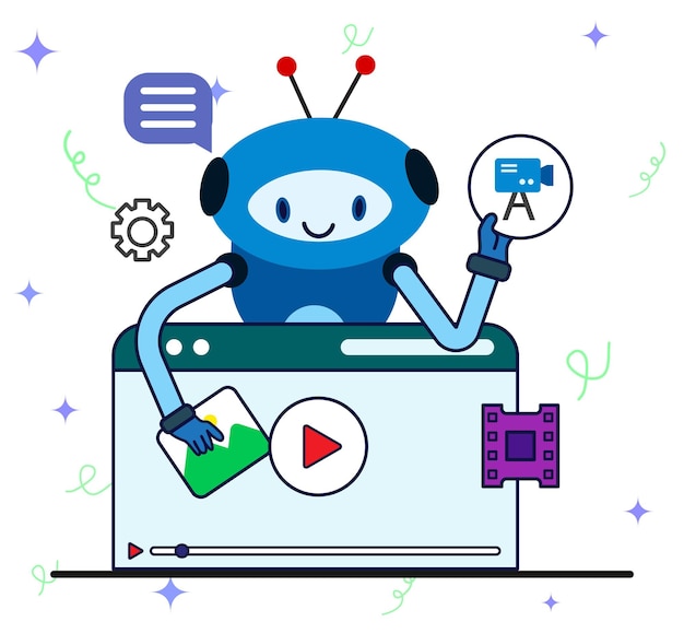 Robot que presenta sobre la creación de contenido de video en el sitio web Generador de robot de inteligencia artificial