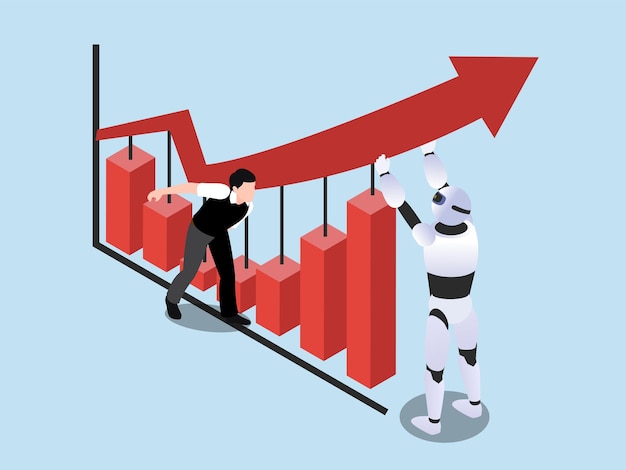 Un robot que sostiene una flecha que apunta a la estrategia de gestión del crecimiento