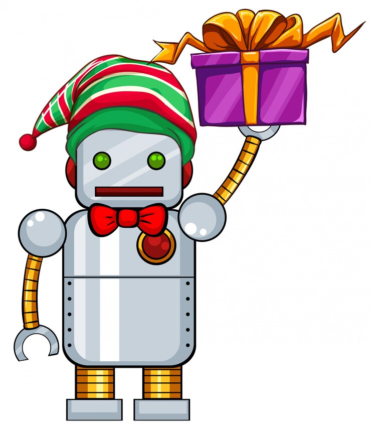 Vector robot con regalo de navidad