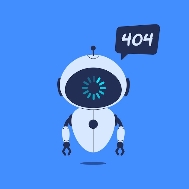 Robot reportando error 404 Ilustración vectorial en estilo plano para páginas de errores de sitios web