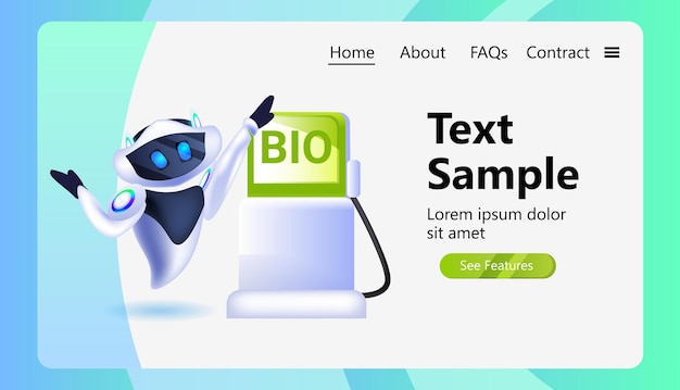 Robot respetuoso con el medio ambiente con biocombustible carácter robótico moderno tecnología de inteligencia artificial guardar concepto de planeta espacio de copia horizontal ilustración vectorial