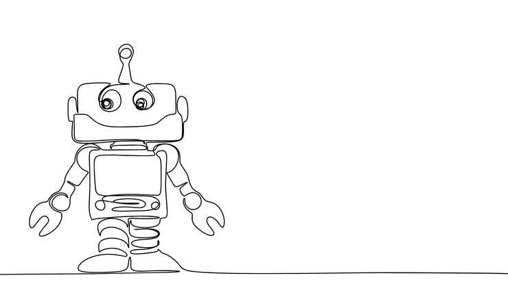 Vector robot retro aislado sobre fondo blanco juguete de robot de arte de línea vector continuo de una línea