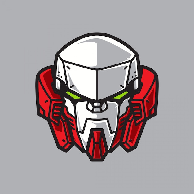 Robot soldado cabeza guerrero Logo con fondo geométrico