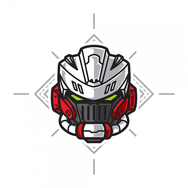 Robot soldado cabeza guerrero Logo con fondo geométrico