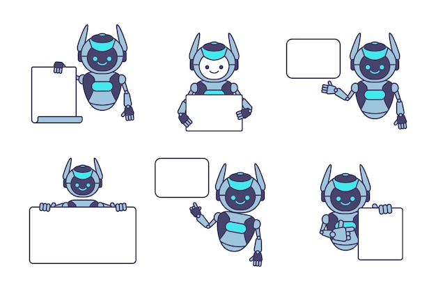 Robot sosteniendo un cartel en blanco para mostrar información o publicidad