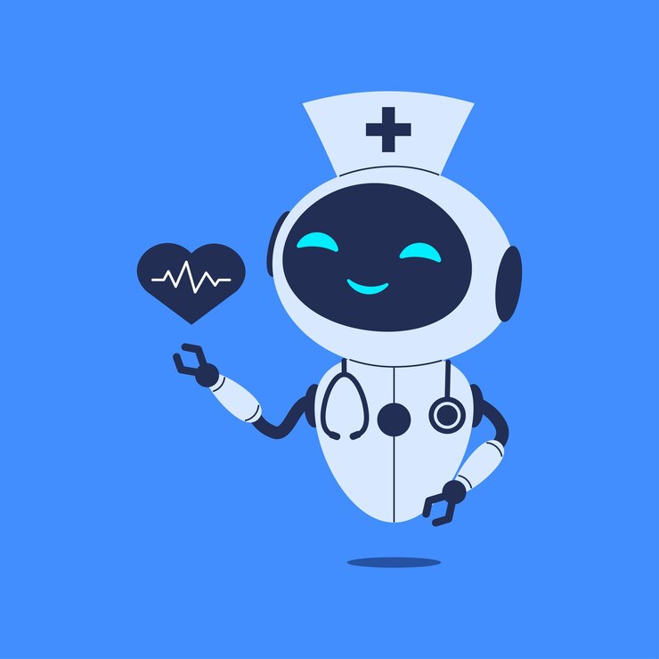 Vector robot sosteniendo el corazón con línea de ecg ilustración vectorial para atención médica de ia