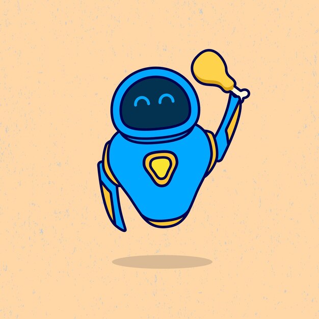Robot sosteniendo pollo frito aislado en estilo de dibujos animados planos Adecuado para juegos de pegatinas de iconos