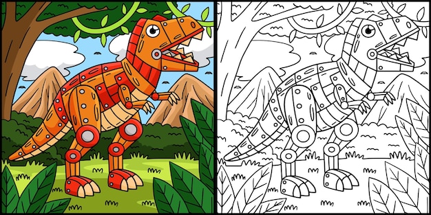 El robot T Rex para colorear página Ilustración a color