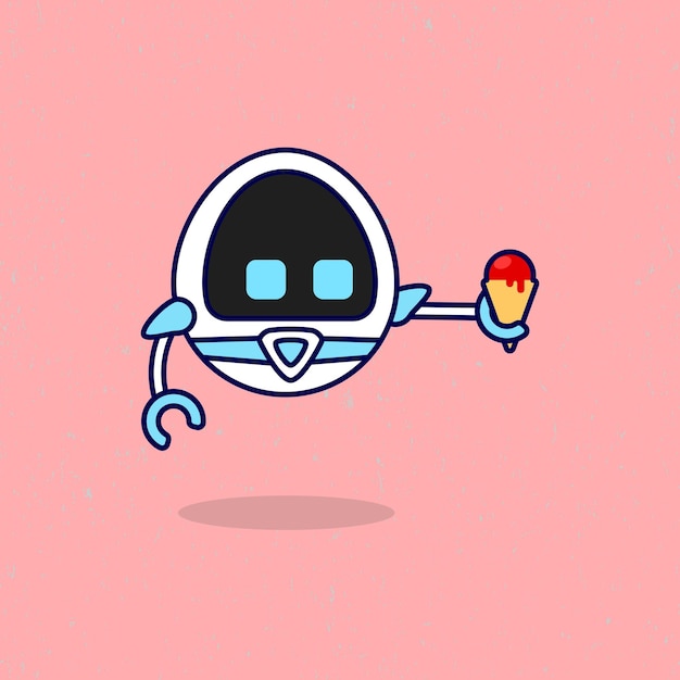 Vector robot, tenencia, helado, cono, caricatura, vector, ilustración