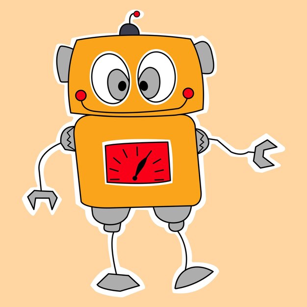Un robot vectorial gracioso en estilo plano aislado en un fondo colorido