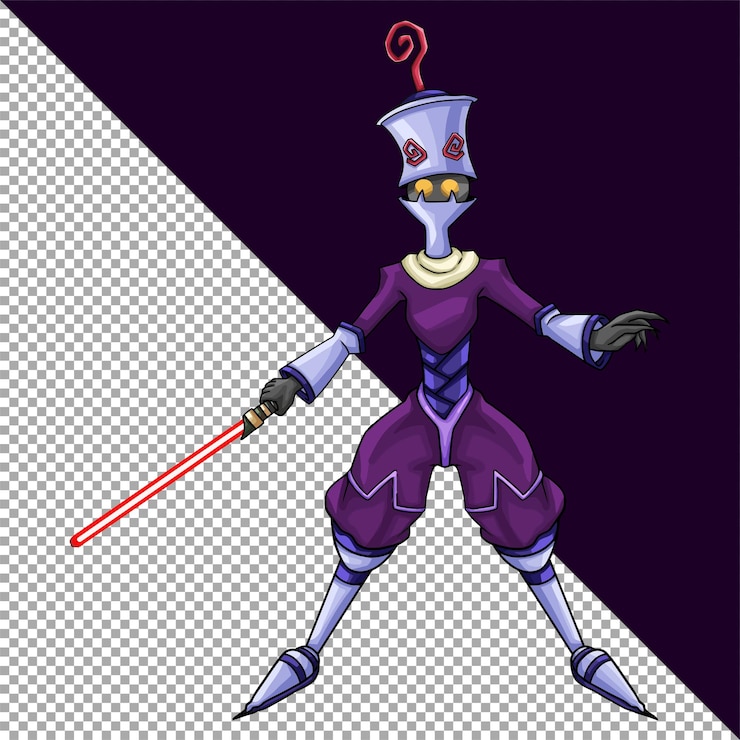 Vector robot vectorial con sable de luz de estilo retro de primera calidad