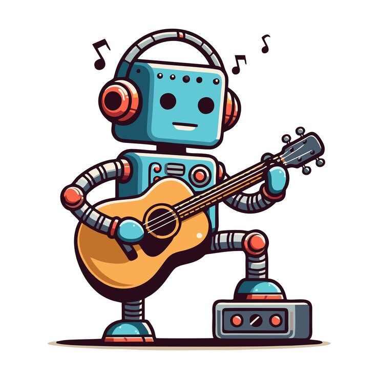 Vector robot vectorial tocando la guitarra
