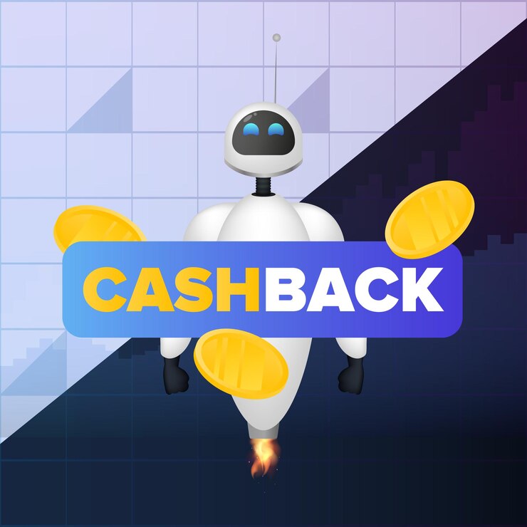 Vector robot volador blanco y monedas de oro en el aire. concepto de devolución de dinero. por el tema de ahorrar y devolver dinero. pancarta cuadrada. estilo realista. ilustración vectorial