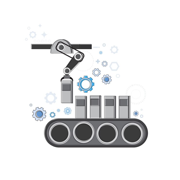 Vector robotic assembly line industrial automation industria producción web banner vector illustration