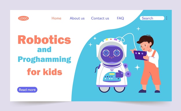 Vector robótica para niños página de aterrizaje en diseño plano