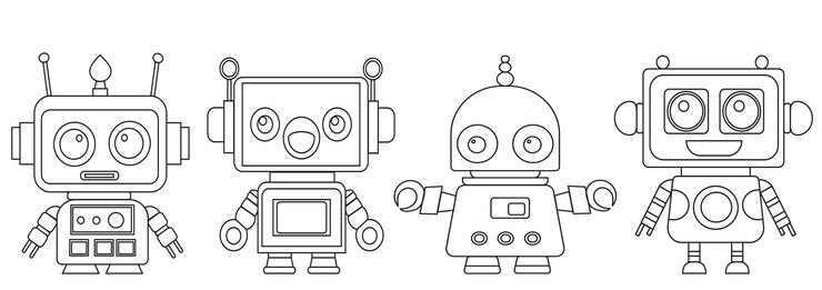 Vector robots androides libro para colorear en vector de fondo blanco
