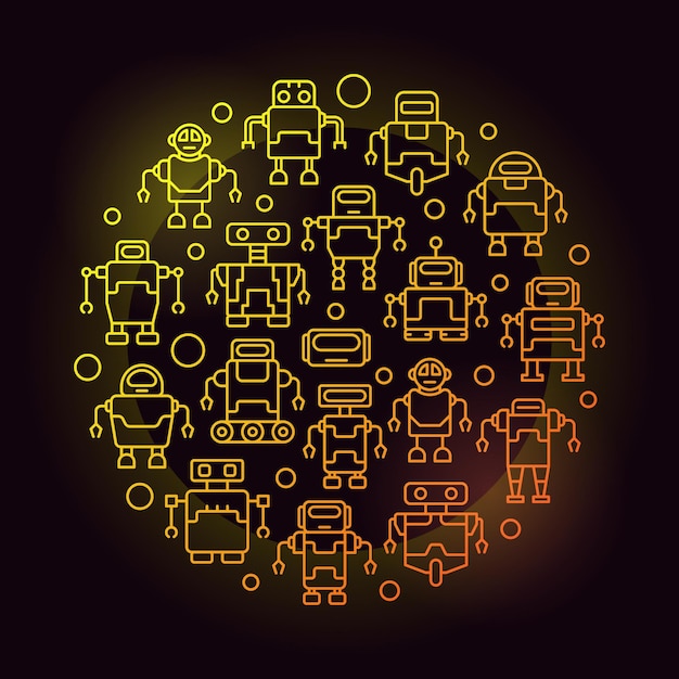 Robots circular contorno amarillo ilustración vector redondo símbolo hecho con símbolos de robot