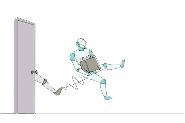 Robots de dibujo continuo de una línea expulsados de la puerta despedidos de la ilustración vectorial de diseño de trabajo