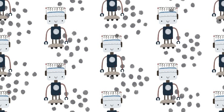 Vector robots de dibujos animados coloridos fondo aislado de patrones sin fisuras patrón sin fin con fondo de robots