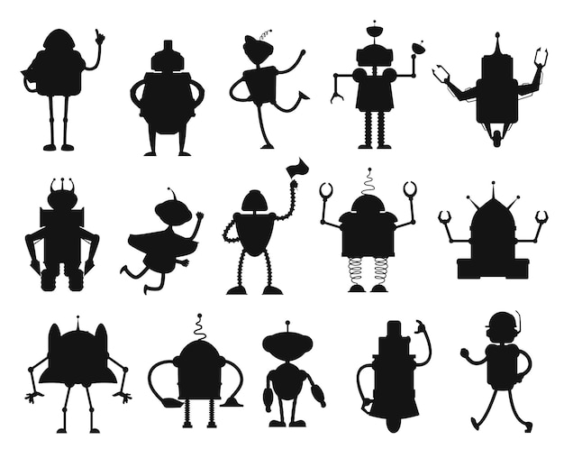 Robots y droides siluetas negras AI juguetes
