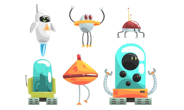 Robots inusuales al estilo de los alienígenas Ilustración vectorial