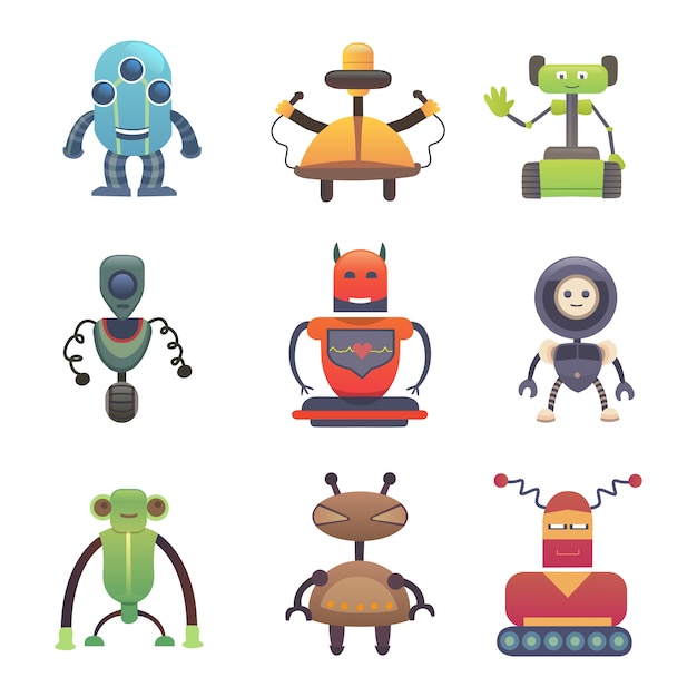 Robots lindos establecer ilustración de robot vectoor