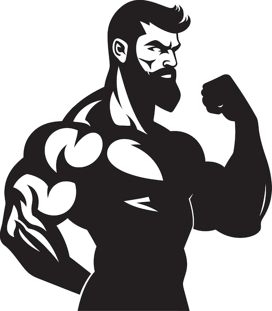 Robust Muscle Emblem Vector Black Logo Icon of Caricature Bodybuilder Champion Flex Fusion Caricatu (Icono de la caricatura del culturista campeón de la flexión) También conocido como Caricatu