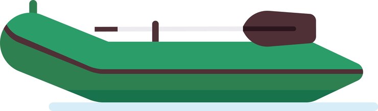 Vector robusto bote inflable verde está listo para aventuras acuáticas completo con remos para la navegación prometiendo una experiencia divertida y emocionante en el agua
