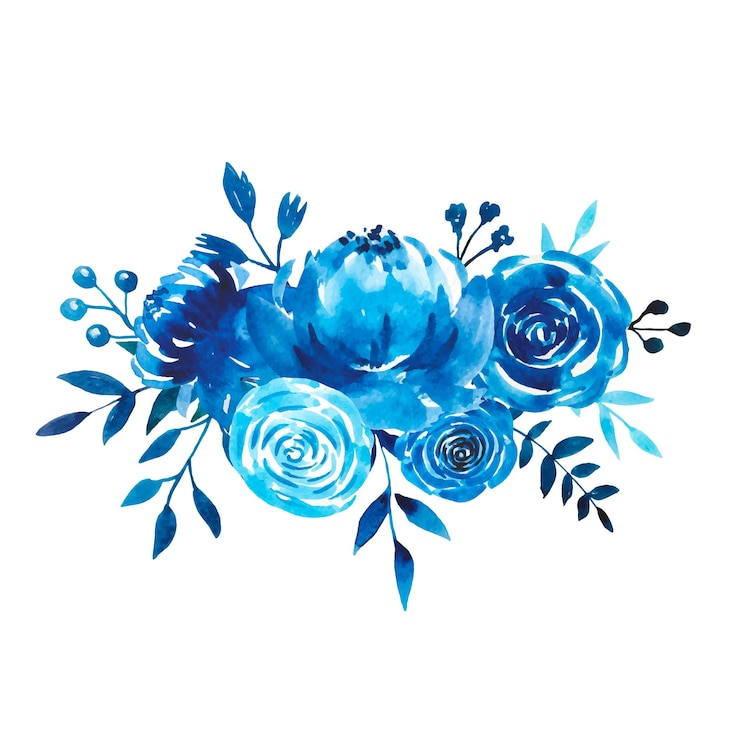 Vector roca de flores con acuarela azul índigo roca de rosas con acuarelas azul índigo