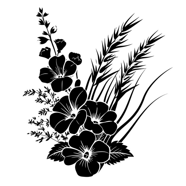 Vector roca de flores de silueta sólo de color negro