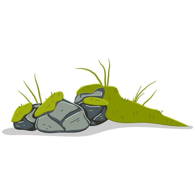 Roca con ilustración de dibujos animados de vector de musgo aislada en un fondo blanco