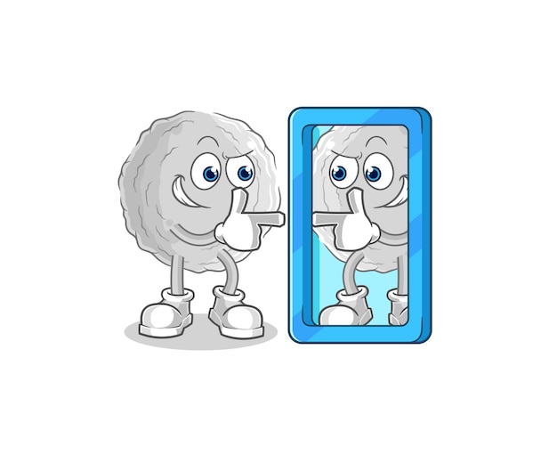 Roca mirando en vector de mascota de dibujos animados de dibujos animados de espejo