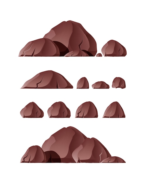 Roca de piedras marrones en un conjunto de diferentes tamaños