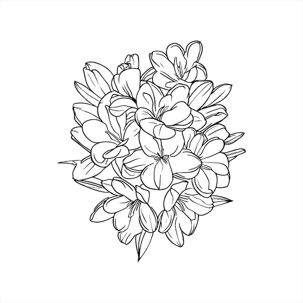 Roca de rosas de tubo con diseño plano dibujado a mano vector de contorno de flor simple