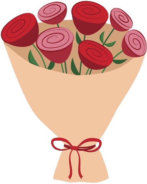 Roca vectorial de rosas en envases de papel de estilo plano