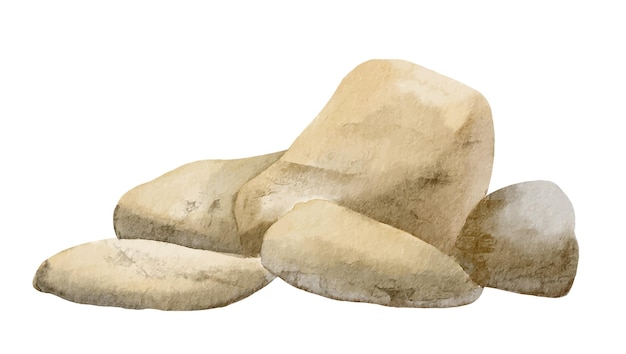 Rocas naturales Ilustración en acuarela en tonos de tierra Arte dibujado a mano Piedras para paisajismo y escenas de la naturaleza Dibujo de guijarros para diseño en estilo náutico Esbozo de minerales geológicos