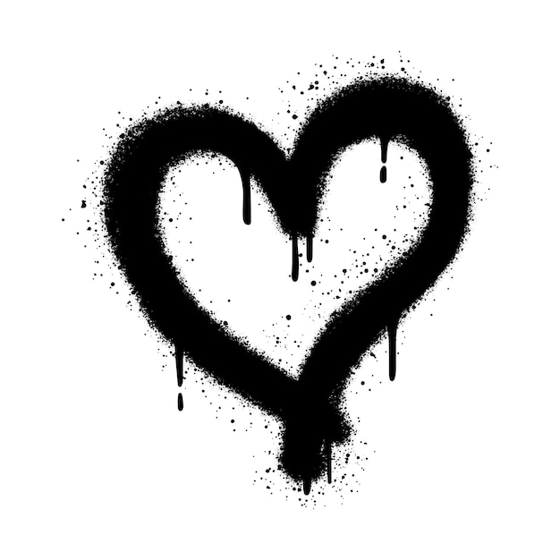 Rocíe el símbolo del corazón de graffiti aislado sobre fondo blanco