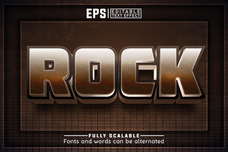 Vector rock 3d efecto de texto editable