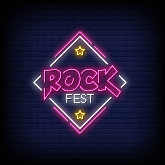 Rock festival neon signs style texto vector