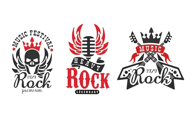Rock Premium Templates Logo Set Festival de música legendario Etiquetas retro Ilustración vectorial