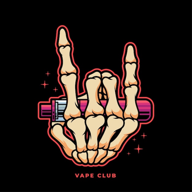 Rock Skeleton Mano sujetando el concepto de logotipo de ilustración de arte vectorial de Vape en objeto aislado