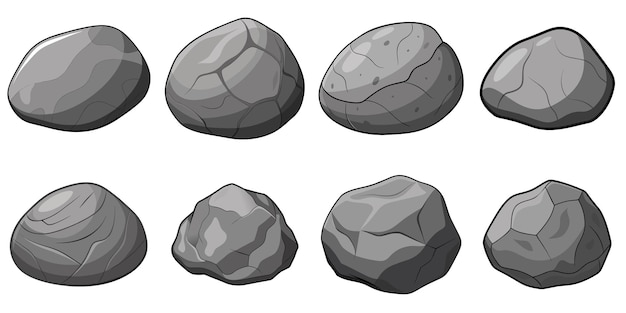 Rock stone set cartoon Cobble stone objetos de juego Vector piedra de roca gris aislada en blanco