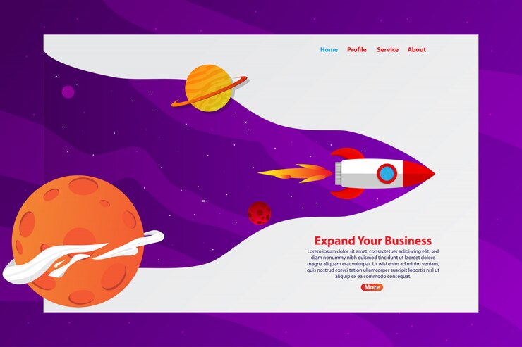 Vector rocket explora el espacio expande tu negocio web banner